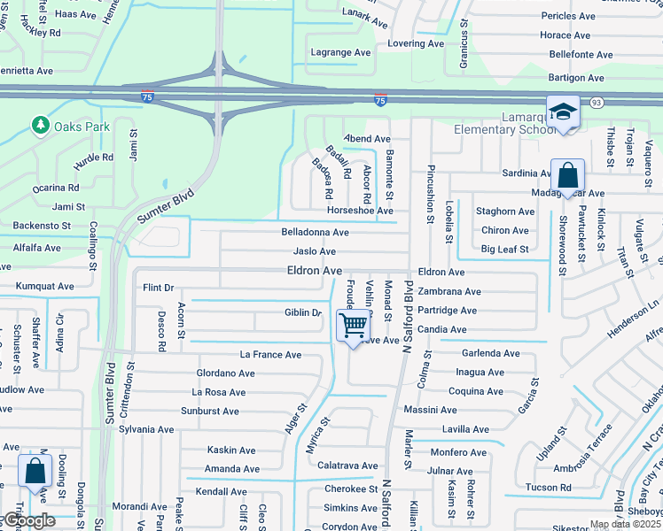 map of restaurants, bars, coffee shops, grocery stores, and more near 4416 Flint Drive in North Port