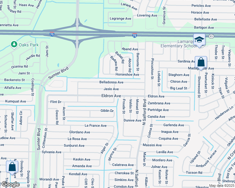 map of restaurants, bars, coffee shops, grocery stores, and more near 4416 Flint Drive in North Port