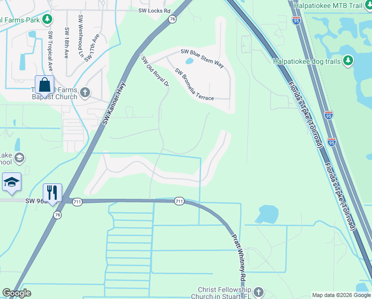 map of restaurants, bars, coffee shops, grocery stores, and more near 1068 Southwest Tamarrow Place in Stuart