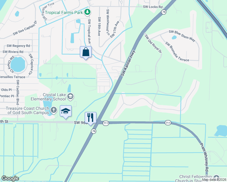 map of restaurants, bars, coffee shops, grocery stores, and more near 1600 Southwest Kanner Highway in Stuart