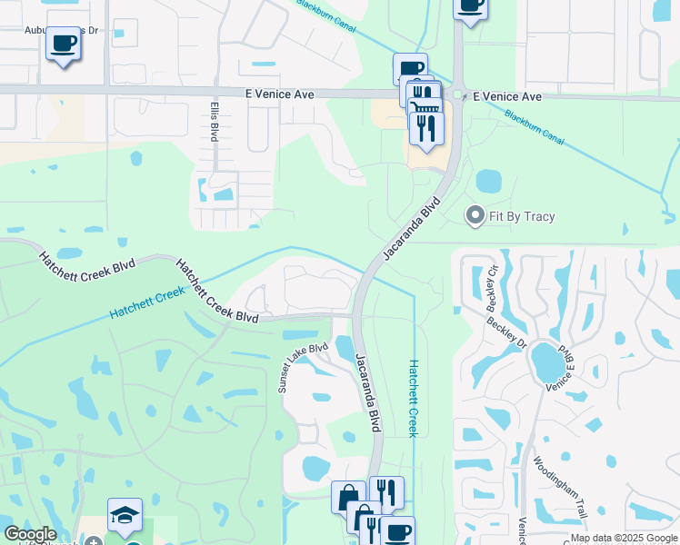 map of restaurants, bars, coffee shops, grocery stores, and more near 414 Laurel Lake Drive in Venice
