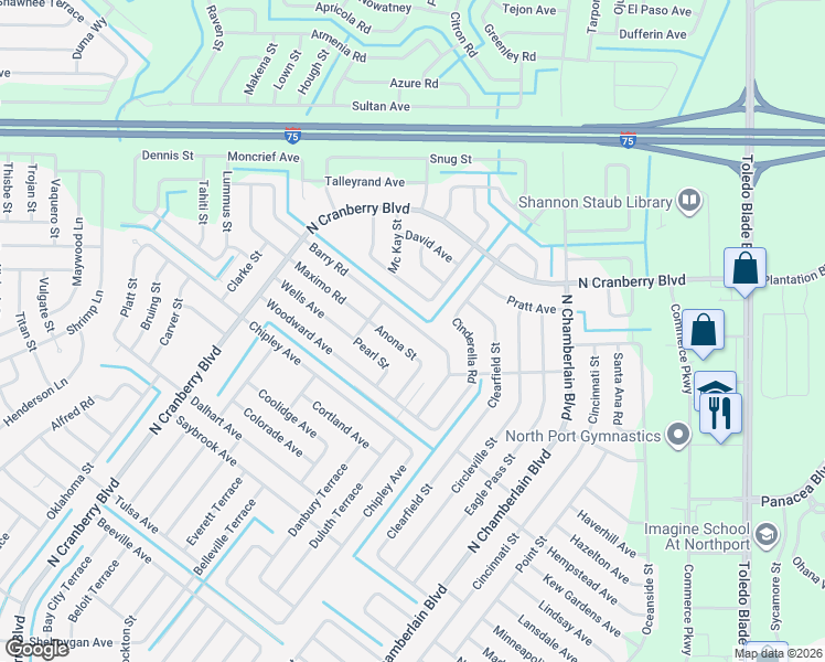 map of restaurants, bars, coffee shops, grocery stores, and more near 4788 Barry Road in North Port