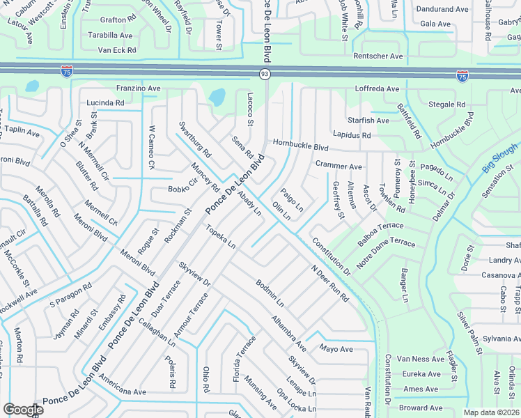 map of restaurants, bars, coffee shops, grocery stores, and more near 6780 Abady Lane in North Port
