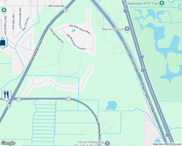 map of restaurants, bars, coffee shops, grocery stores, and more near 768 Southwest Balmoral Trce in Stuart