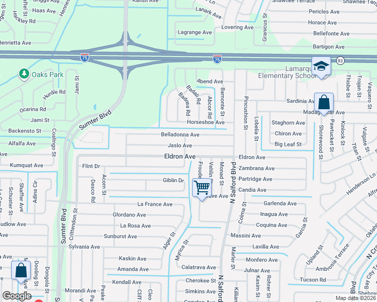 map of restaurants, bars, coffee shops, grocery stores, and more near 4416 Flint Drive in North Port