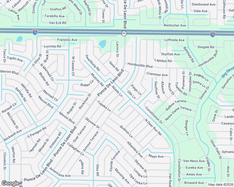 map of restaurants, bars, coffee shops, grocery stores, and more near 6780 Abady Lane in North Port