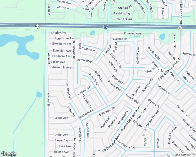map of restaurants, bars, coffee shops, grocery stores, and more near 7559 Battalla Road in North Port