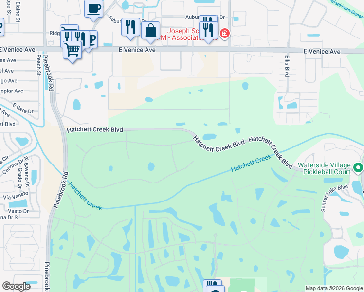 map of restaurants, bars, coffee shops, grocery stores, and more near 807 Amaryllis Lane in Venice