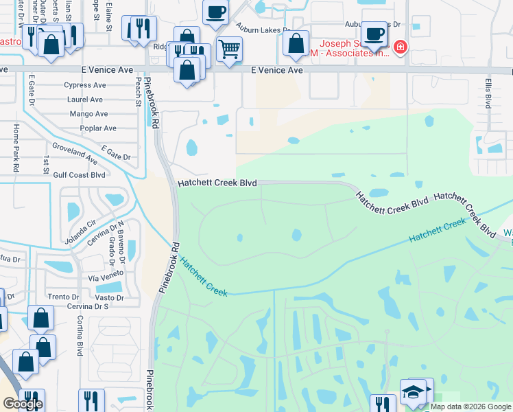 map of restaurants, bars, coffee shops, grocery stores, and more near 815 Tropez Lane in Venice