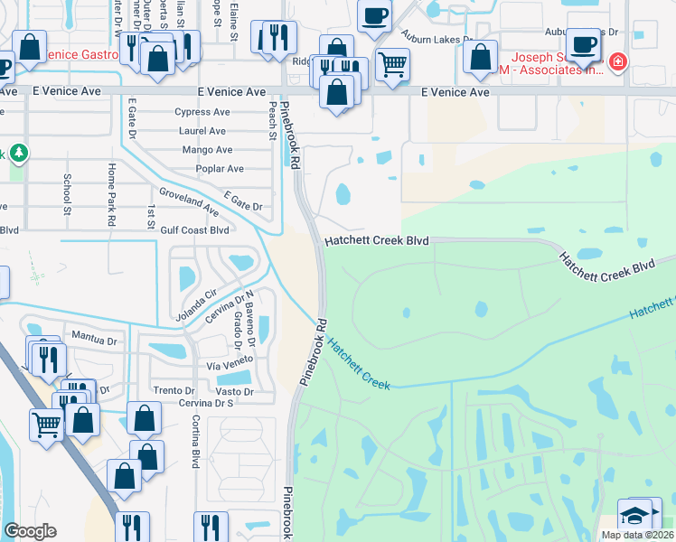 map of restaurants, bars, coffee shops, grocery stores, and more near 813 Adonis Place in Venice