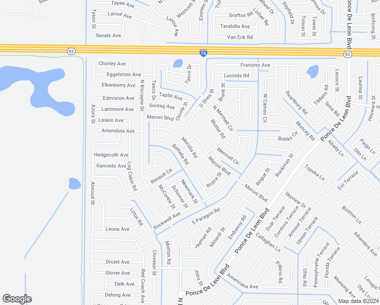map of restaurants, bars, coffee shops, grocery stores, and more near 7569 Merolla Road in North Port