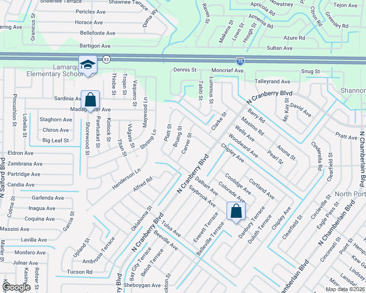 map of restaurants, bars, coffee shops, grocery stores, and more near 4162 Carver Street in North Port