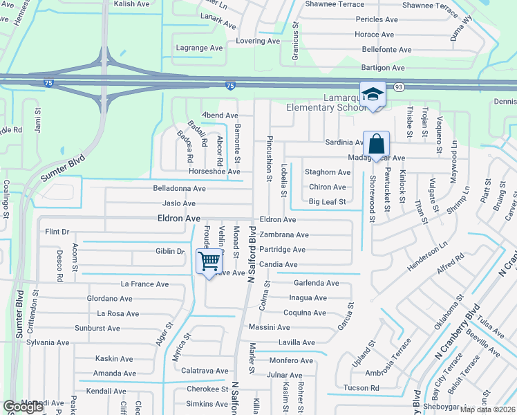 map of restaurants, bars, coffee shops, grocery stores, and more near 4005 Belladonna Avenue in North Port