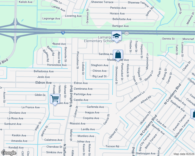 map of restaurants, bars, coffee shops, grocery stores, and more near 3643 Spinner Avenue in North Port