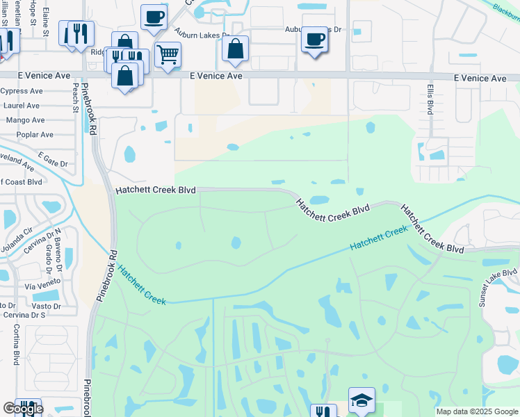 map of restaurants, bars, coffee shops, grocery stores, and more near 1042 Tuscany Boulevard in Venice