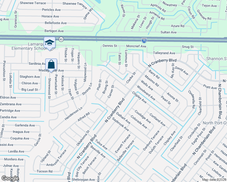 map of restaurants, bars, coffee shops, grocery stores, and more near 4162 Carver Street in North Port