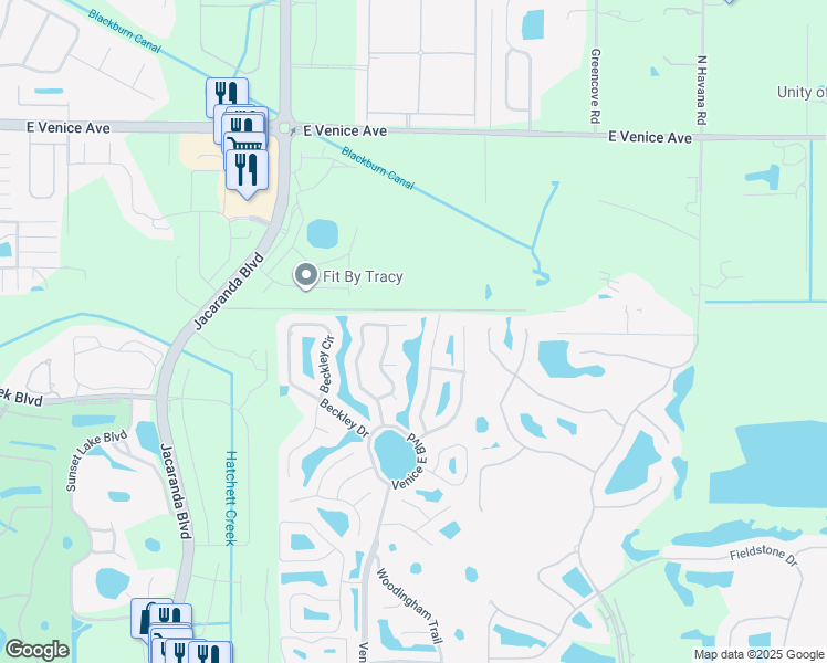 map of restaurants, bars, coffee shops, grocery stores, and more near 1149 Deardon Drive in Venice