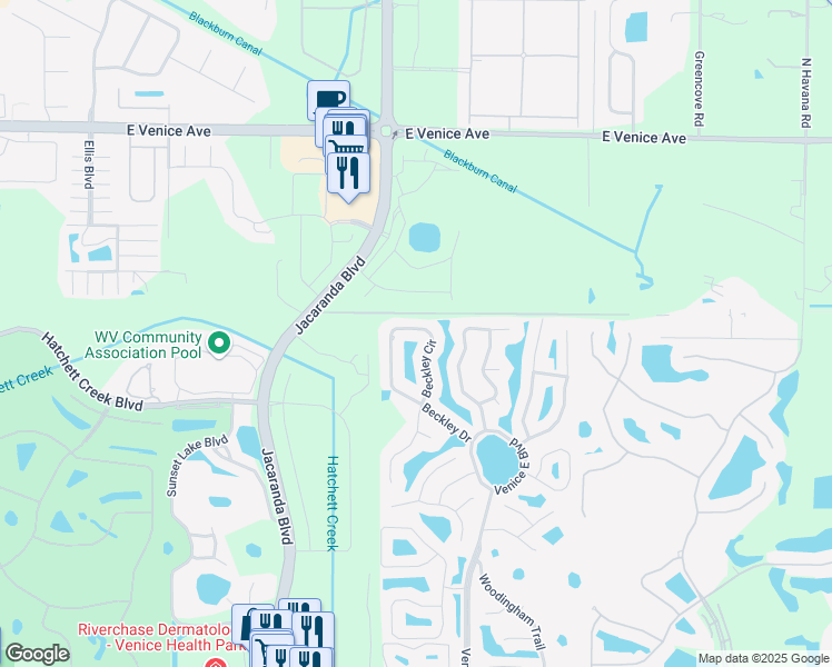map of restaurants, bars, coffee shops, grocery stores, and more near 1026 Beckley Circle in Venice