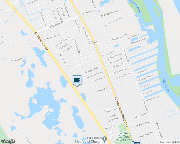 map of restaurants, bars, coffee shops, grocery stores, and more near 7727 Southeast Sugar Sand Circle in Hobe Sound