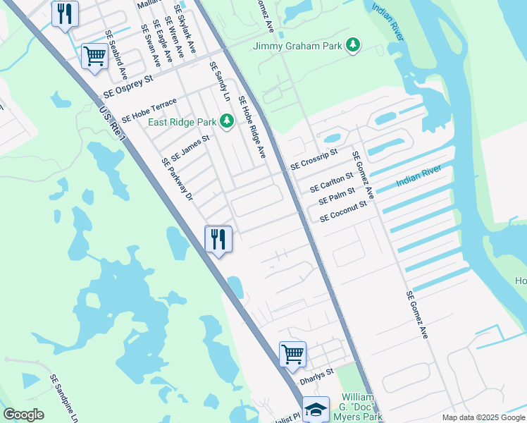 map of restaurants, bars, coffee shops, grocery stores, and more near 7707 Southeast Sugar Sand Circle in Hobe Sound