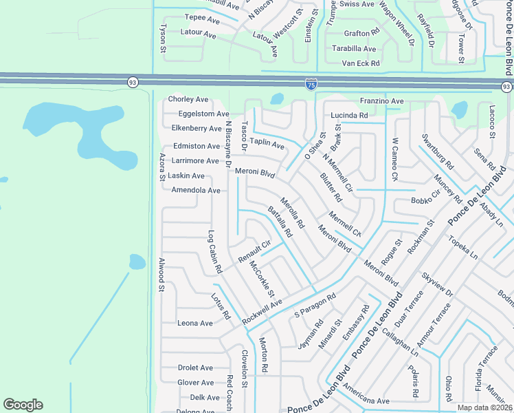 map of restaurants, bars, coffee shops, grocery stores, and more near 7697 Battalla Road in North Port