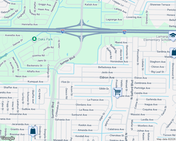 map of restaurants, bars, coffee shops, grocery stores, and more near 4597 Belladonna Avenue in North Port