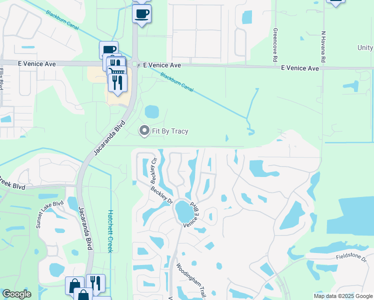 map of restaurants, bars, coffee shops, grocery stores, and more near 1149 Deardon Drive in Venice