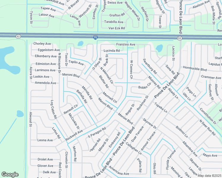 map of restaurants, bars, coffee shops, grocery stores, and more near 7450 Blutter Road in North Port