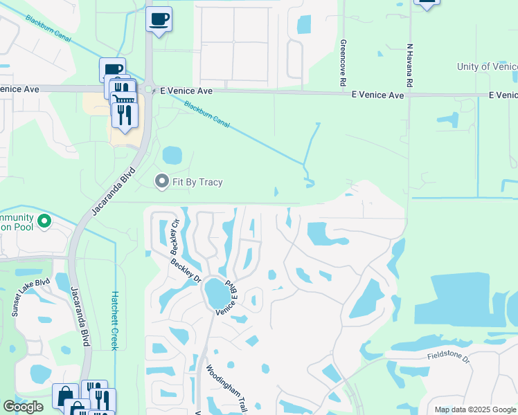 map of restaurants, bars, coffee shops, grocery stores, and more near 1035 Harbor Town Drive in Venice