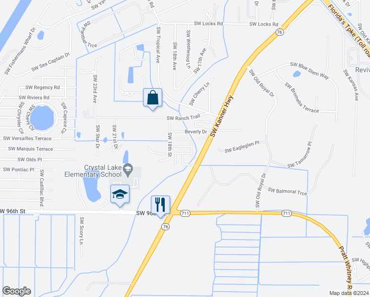 map of restaurants, bars, coffee shops, grocery stores, and more near 1715 Southwest Diana Terrace in Stuart