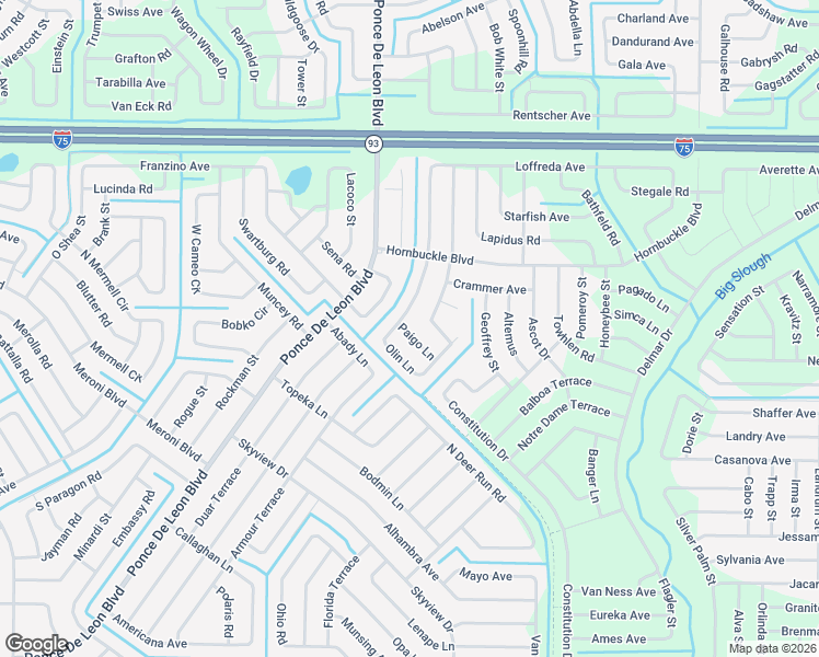 map of restaurants, bars, coffee shops, grocery stores, and more near 6772 Olin Lane in North Port