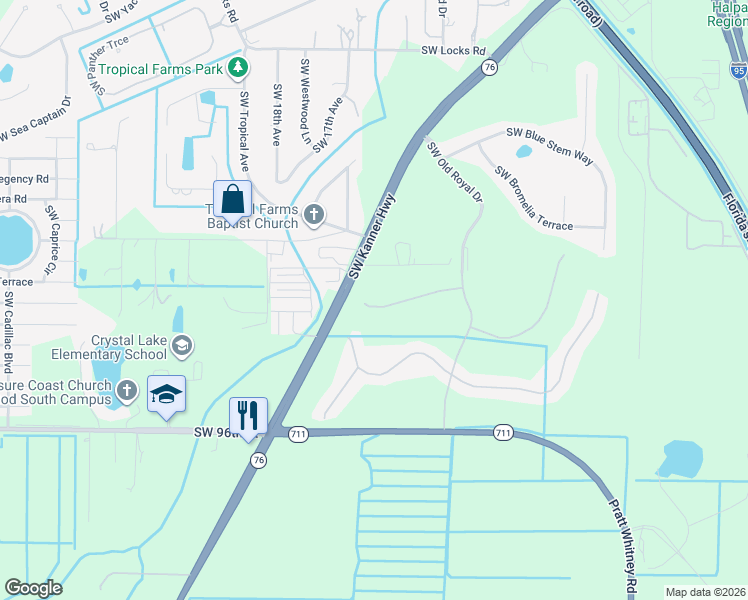 map of restaurants, bars, coffee shops, grocery stores, and more near 1489 Southwest Eagleglen Place in Stuart