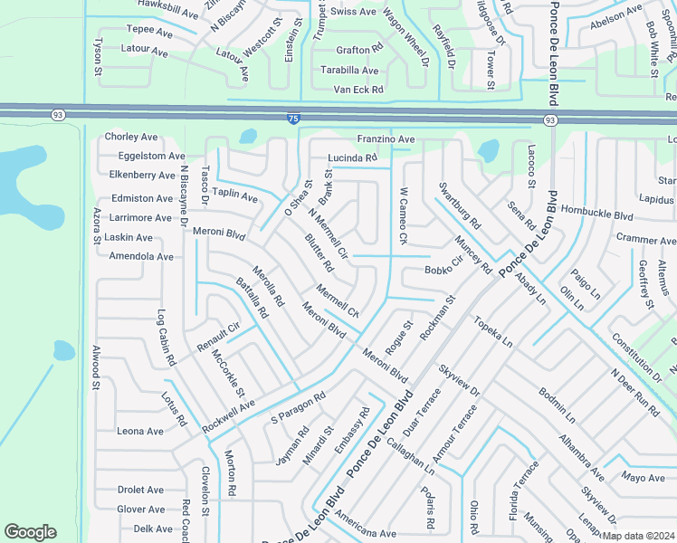 map of restaurants, bars, coffee shops, grocery stores, and more near 7450 Blutter Road in North Port