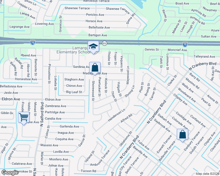 map of restaurants, bars, coffee shops, grocery stores, and more near 4141 Titan Street in North Port