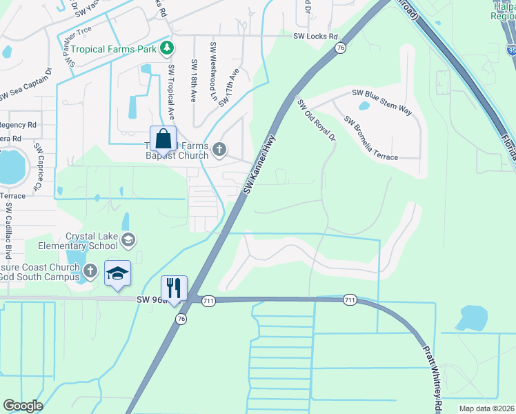 map of restaurants, bars, coffee shops, grocery stores, and more near 1489 Southwest Eagleglen Place in Stuart