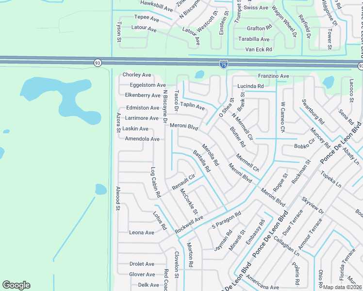 map of restaurants, bars, coffee shops, grocery stores, and more near 7697 Battalla Road in North Port