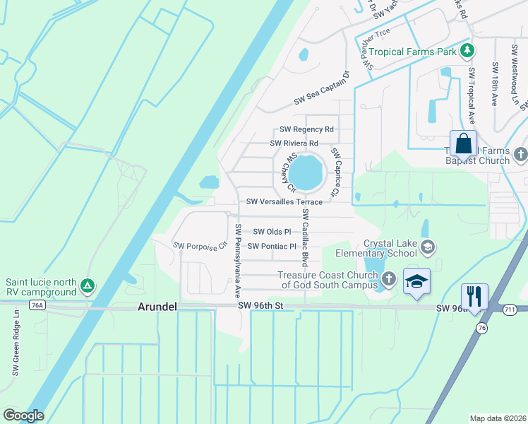 map of restaurants, bars, coffee shops, grocery stores, and more near 2793 Southwest Marquis Terrace in Stuart