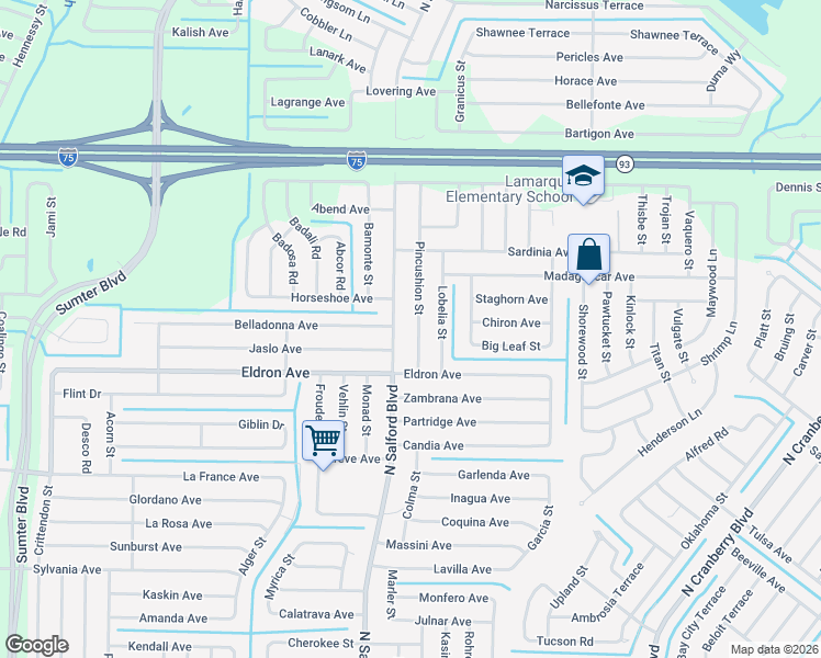 map of restaurants, bars, coffee shops, grocery stores, and more near 4005 Belladonna Avenue in North Port