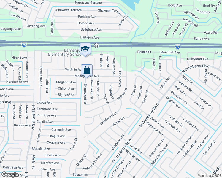 map of restaurants, bars, coffee shops, grocery stores, and more near 4141 Titan Street in North Port