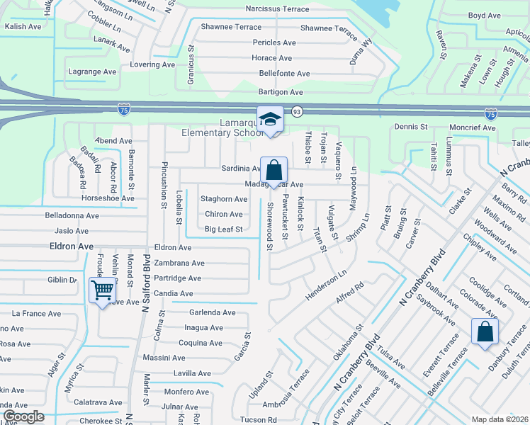 map of restaurants, bars, coffee shops, grocery stores, and more near 4132 Shorewood Street in North Port