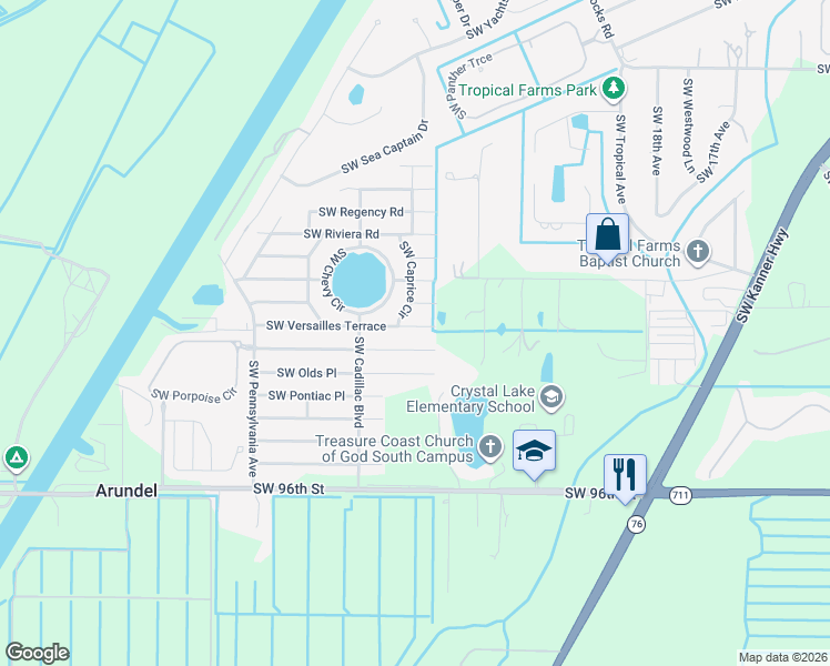 map of restaurants, bars, coffee shops, grocery stores, and more near 2473 Southwest Marquis Terrace in Stuart