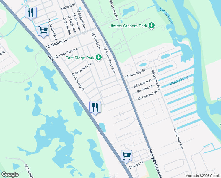 map of restaurants, bars, coffee shops, grocery stores, and more near 7860 Southeast Sugar Sand Circle in Hobe Sound