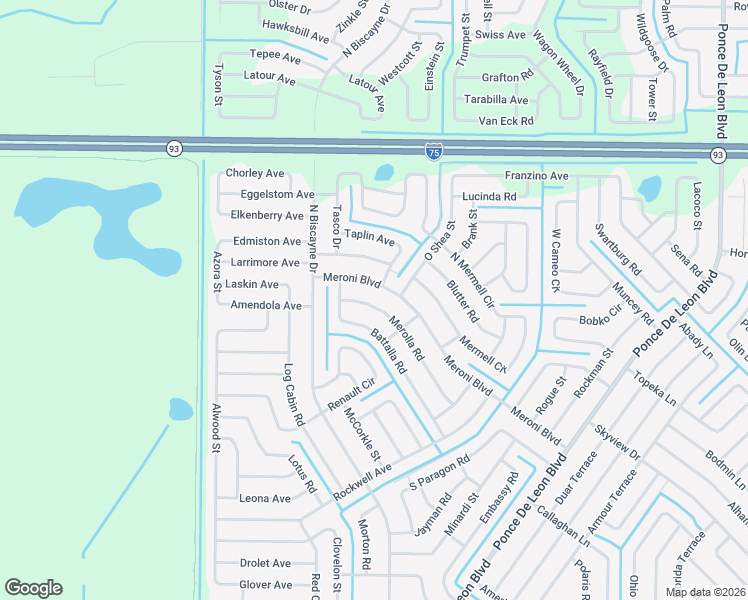 map of restaurants, bars, coffee shops, grocery stores, and more near 7800 Meroni Boulevard in North Port