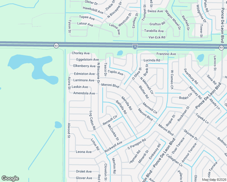 map of restaurants, bars, coffee shops, grocery stores, and more near 7855 Meroni Boulevard in North Port