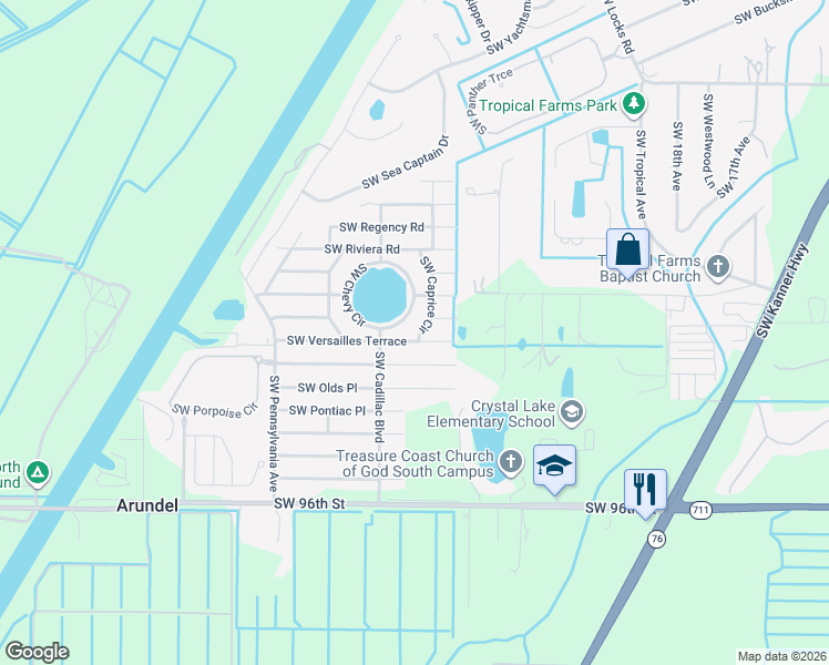 map of restaurants, bars, coffee shops, grocery stores, and more near 9026 Southwest Caprice Circle in Stuart