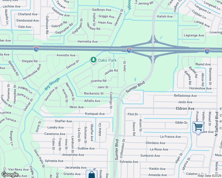 map of restaurants, bars, coffee shops, grocery stores, and more near 5129 Jami Street in North Port