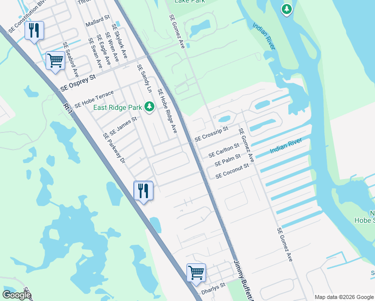 map of restaurants, bars, coffee shops, grocery stores, and more near 7615 Southeast Sugar Sand Circle in Hobe Sound