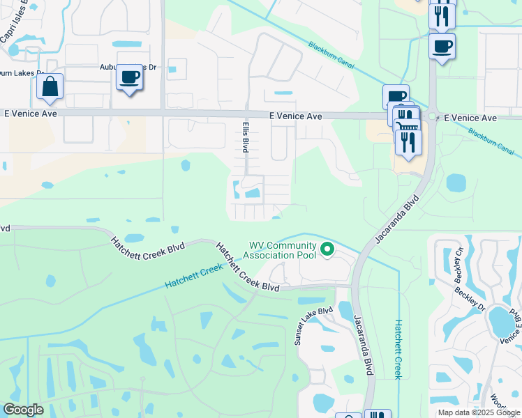 map of restaurants, bars, coffee shops, grocery stores, and more near 604 Steven Road in Venice