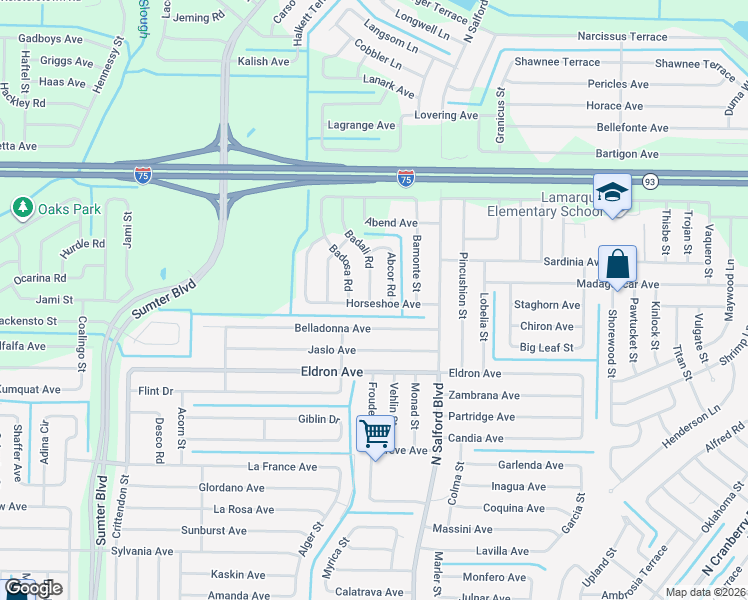 map of restaurants, bars, coffee shops, grocery stores, and more near 4310 Badali Road in North Port