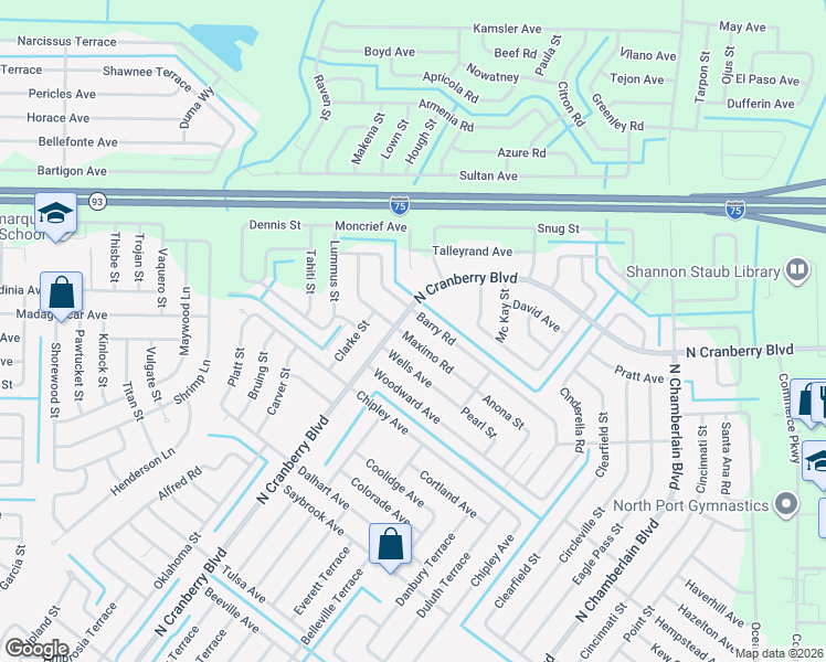map of restaurants, bars, coffee shops, grocery stores, and more near 2978 Maximo Road in North Port